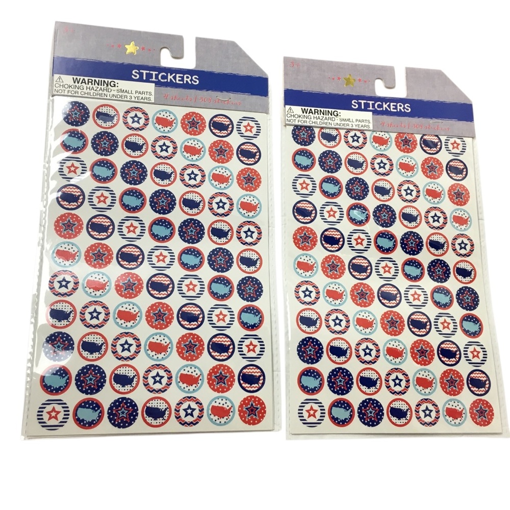 America Patriotic July 4th Stars Stripe Round Circle Stickers 8 Sheets 616 Total